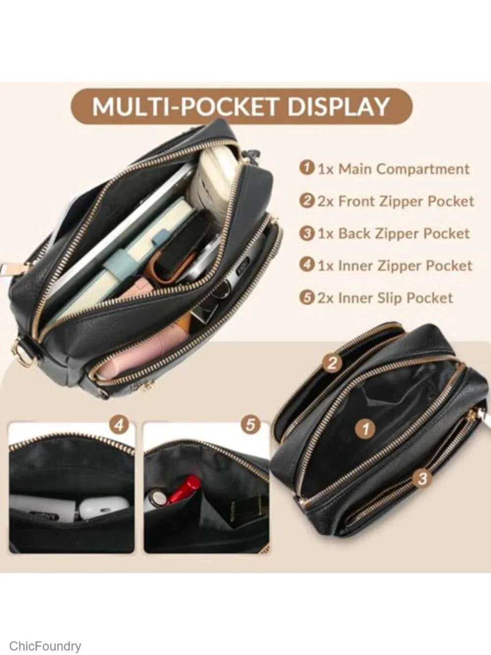 Anti-Theft Crossbody Bag with Faux Leather and Multiple Pockets